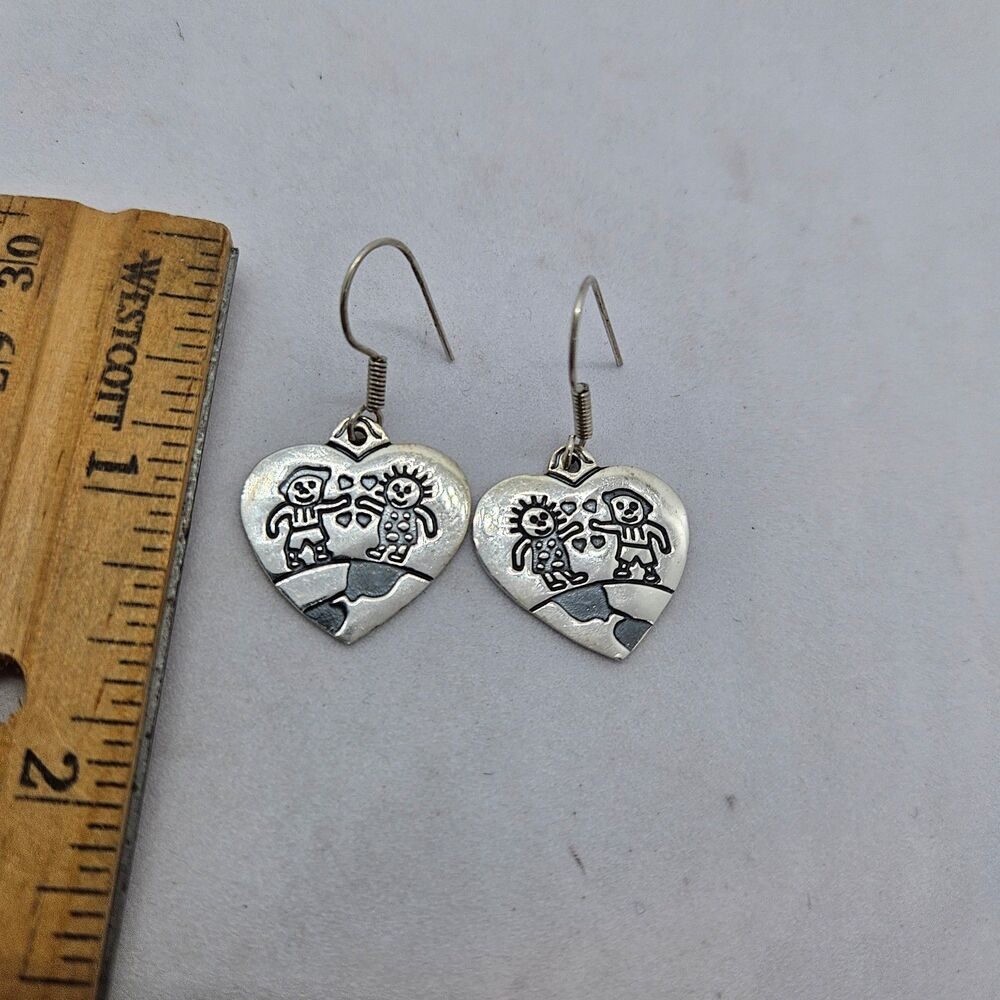 Sterling Silver Mexico Save the Children EFS Heart Dangle Earrings 925